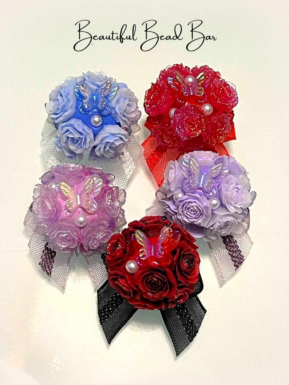 20mm Flower Beads With Butterfly & Bow 5 pack